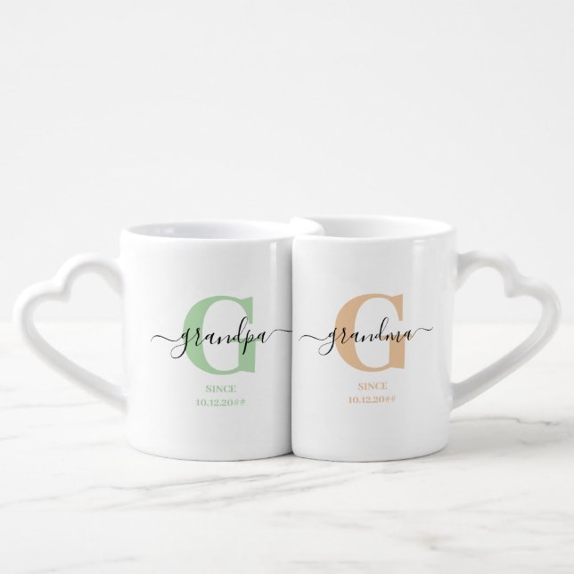 New Grandma and Grandpa Monogram Coffee Mug Set (Front Nesting)