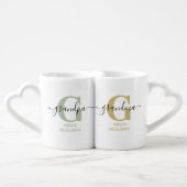 New Grandma and Grandpa Monogram Green and Ochre Coffee Mug Set (Front Nesting)