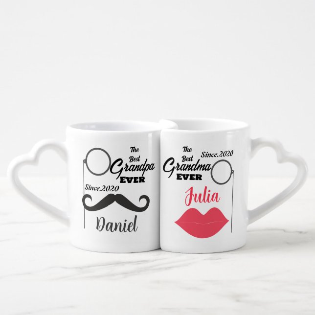 New Grandma and Grandpa Monogram Personalized  Coffee Mug Set (Front Nesting)