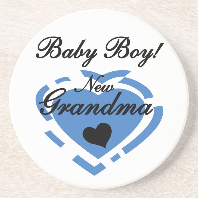 New Grandma Baby Boy Blue Heart Gifts Drink Coaster (Front)