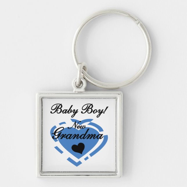 New Grandma Baby Boy Blue Heart Gifts Keychain (Front)