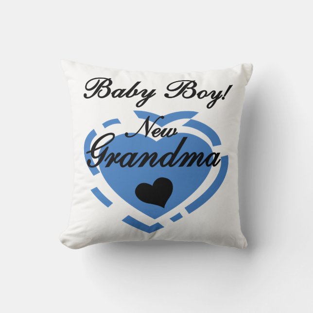 New Grandma Baby Boy Blue Heart Gifts Throw Pillow (Front)