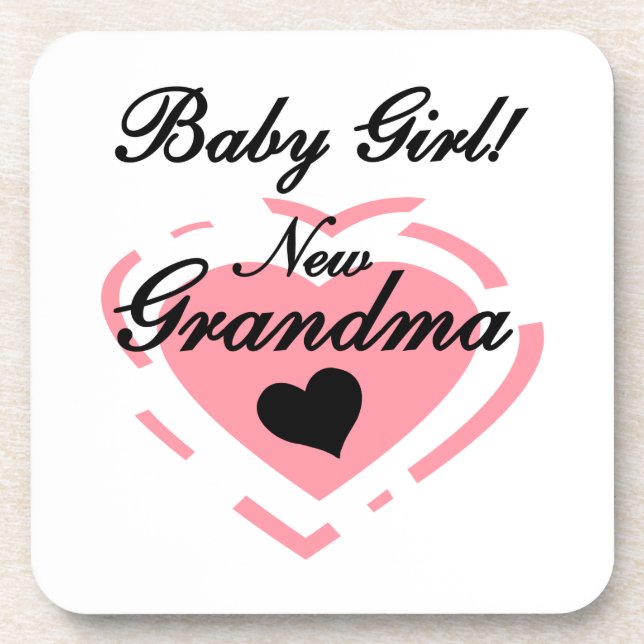 New Grandma Baby Girl Pink Heart Gifts Beverage Coaster (Front)