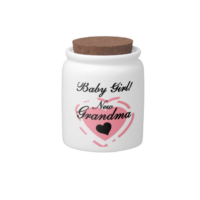 New Grandma Baby Girl Pink Heart Gifts Candy Jar (Front)