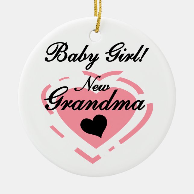 New Grandma Baby Girl Pink Heart Gifts Ceramic Ornament (Front)