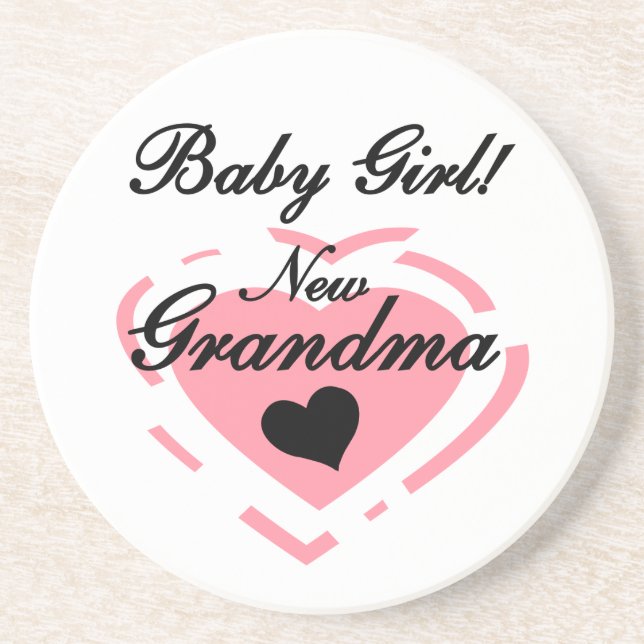 New Grandma Baby Girl Pink Heart Gifts Drink Coaster (Front)