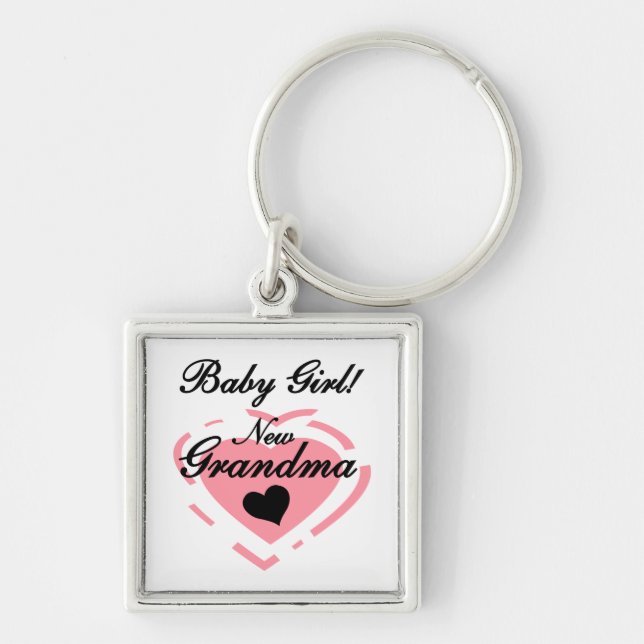 New Grandma Baby Girl Pink Heart Gifts Keychain (Front)