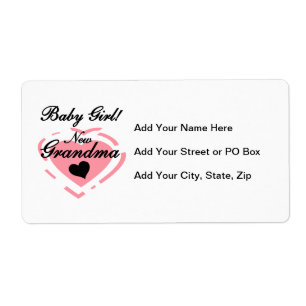 New Grandma Baby Girl Pink Heart Gifts Label