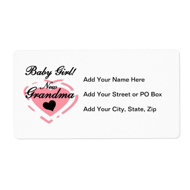 New Grandma Baby Girl Pink Heart Gifts Label (Front)
