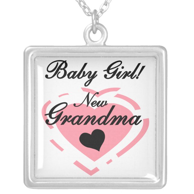 New Grandma Baby Girl Pink Heart Gifts Silver Plated Necklace (Front)