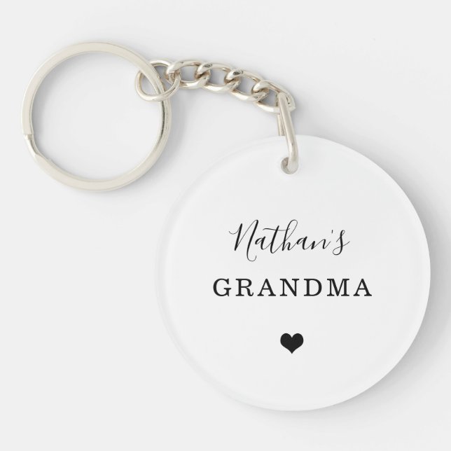 New Grandma - Child's Name Simple Heart and Photo Keychain (Front)