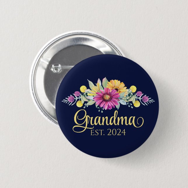 New Grandma Elegant Floral Daisy Sunflower Button (Front & Back)