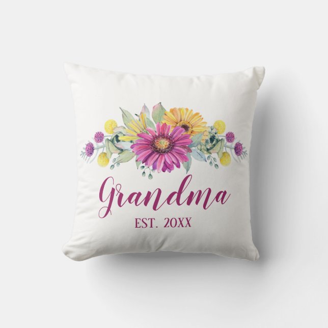 New Grandma Elegant Floral Pink Yellow Daisy Throw Pillow (Front)