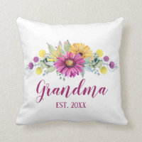 New Grandma Elegant Floral Pink Yellow Daisy Throw Pillow