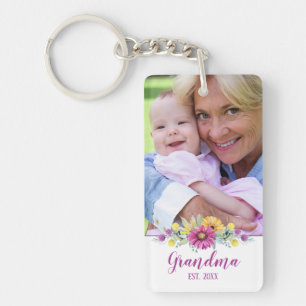 New Grandma Elegant Flowers  Photo Keychain
