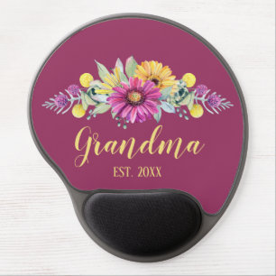 New Grandma Elegant Flowers   Pink Yellow Burgundy Gel Mouse Pad