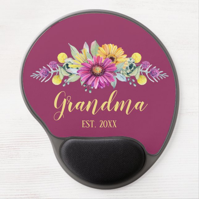 New Grandma Elegant Flowers | Pink Yellow Burgundy Gel Mouse Pad (Front)