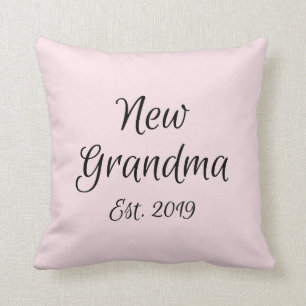 New Grandma Est. 2019 First Time Grandmother Pink Throw Pillow