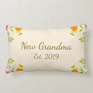 New Grandma Est. 2019 New Grandmother Floral Lumbar Pillow