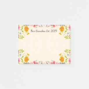 New Grandma Est. 2019 Vintage Floral Post-it Notes