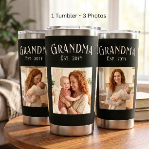 New Grandma Est. Year Custom Name 3 Photo Insulated Tumbler