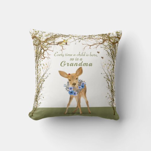 New Grandma  Grandpa Fawn Lady Bug   Throw Pillow