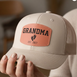 New Grandma Grandparents Pregnancy Announcement Leather Patch Hat