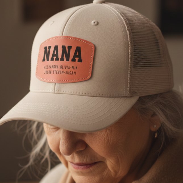 New Grandma Nana Grandchildren Names Birthday Gift Leather Patch Hat (Creator Uploaded)