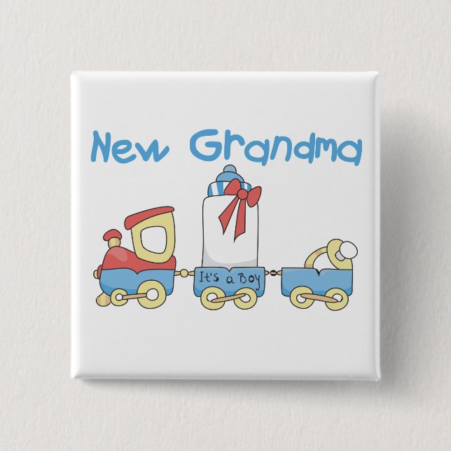 New Grandma of Boy-Train Tshirts and Gifts Button (Front)
