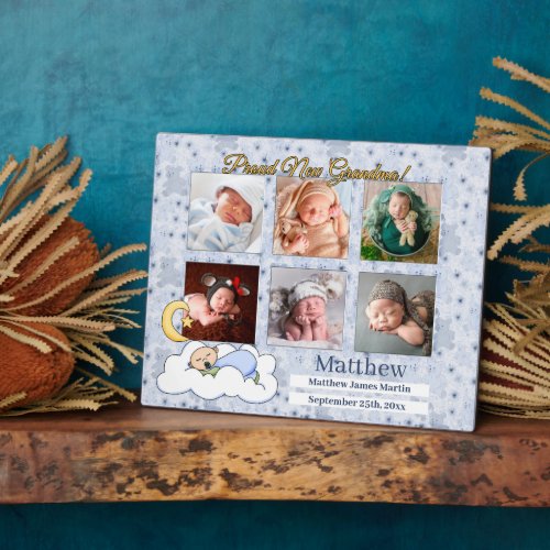 New Grandma Photo Collage 6 Baby Photos Blue Plaqu Plaque