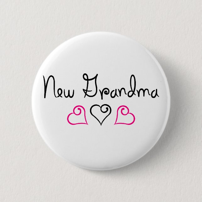 New Grandma Pink Black Hearts Pinback Button (Front)