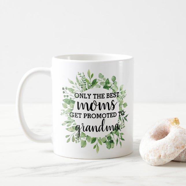 New Grandma Pregnancy Reveal Promoted To Grandma Coffee Mug (With Donut)