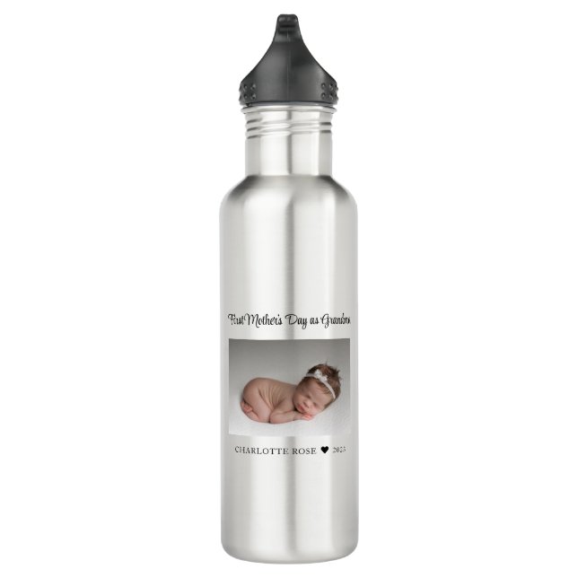 new grandmother first mothers day baby photo stainless steel water bottle (Right)