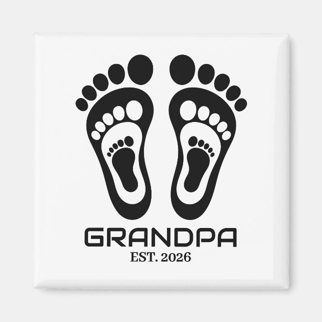 New Grandpa Baby Footprints Established Date Magnet (Front)
