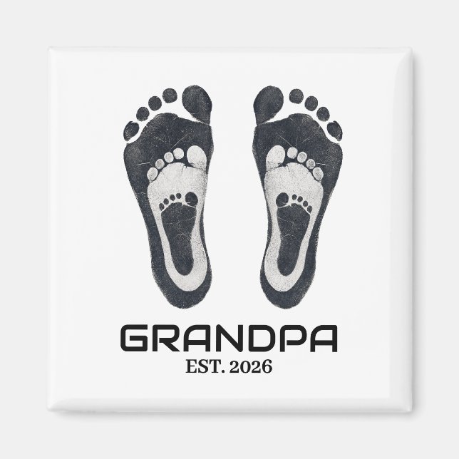 New Grandpa Baby Footprints Established Date Magnet (Front)