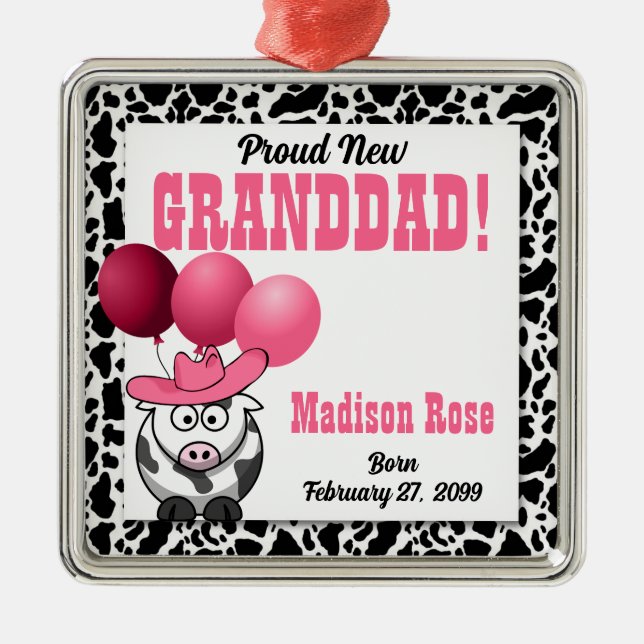 New Grandpa of a Cowgirl in Pink Metal Ornament (Front)