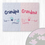 New Grandparents - Baby or Pregnancy Announcement Jigsaw Puzzle<br><div class="desc">Jigsaw Puzzles are a fun way to make an announcement and this modern hearts and arrows design in pink and blue is ideal for new grandparents to be. The words, Grandpa and Grandma can both be personalized to Grandad, Nanna etc., to suit your preference. You can also add the year...</div>