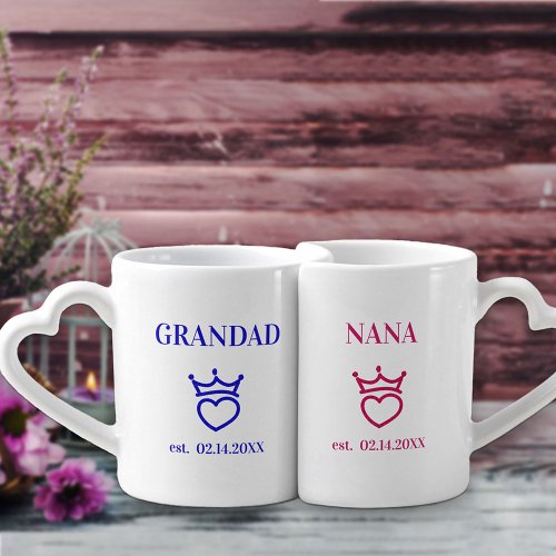 New Grandparents Blue and Pink Love Hearts Coffee Mug Set