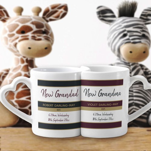New Grandparents Contemporary Striped Personalized Coffee Mug Set
