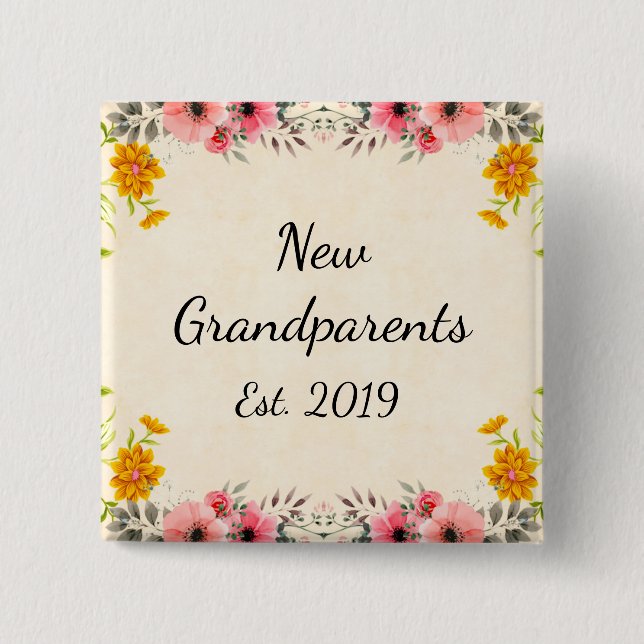 New Grandparents Est. 2019 Vintage Floral Button (Front)
