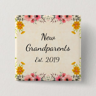 New Grandparents Est. 2019 Vintage Floral Button