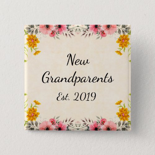 New Grandparents Est 2019 Vintage Floral Button