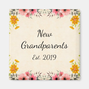New Grandparents Est. 2019 Vintage Floral Magnet
