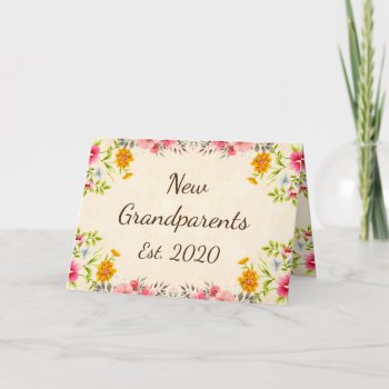 New Grandparents Est. 2020 Vintage Floral Art Card by RosellaDesigns at Zazzle