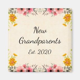 New Grandparents Est. 2020 Vintage Floral Magnet