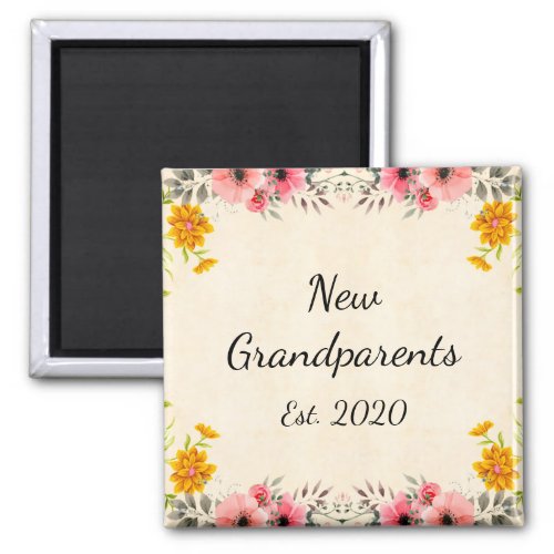 New Grandparents Est 2020 Vintage Floral Magnet