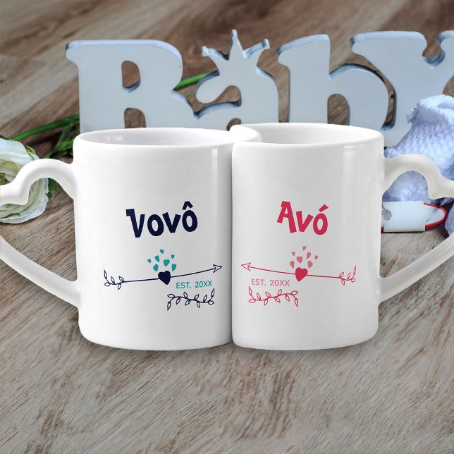 New Grandparents Personalized Avó Vovô Coffee Mug Set (Grandparent Mug Set)