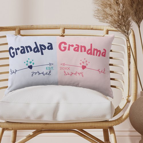 New Grandparents Pink Blue Pregnancy Annoucement Lumbar Pillow