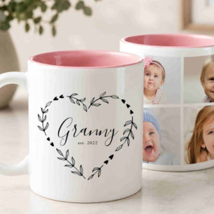 New Granny Year Est. Four Photo Collage Two-Tone Coffee Mug