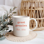 New Great Grandma Baby Birth Stats Coffee Mug<br><div class="desc">New Great Grandma personalized mug. This trendy typography design is lettered with vintage typewriter text and hatched font in shades of coral. The wording is fully editable, so if your new great grandma is actually a new great grammie, for example, you can personalize it just for her. The back of...</div>